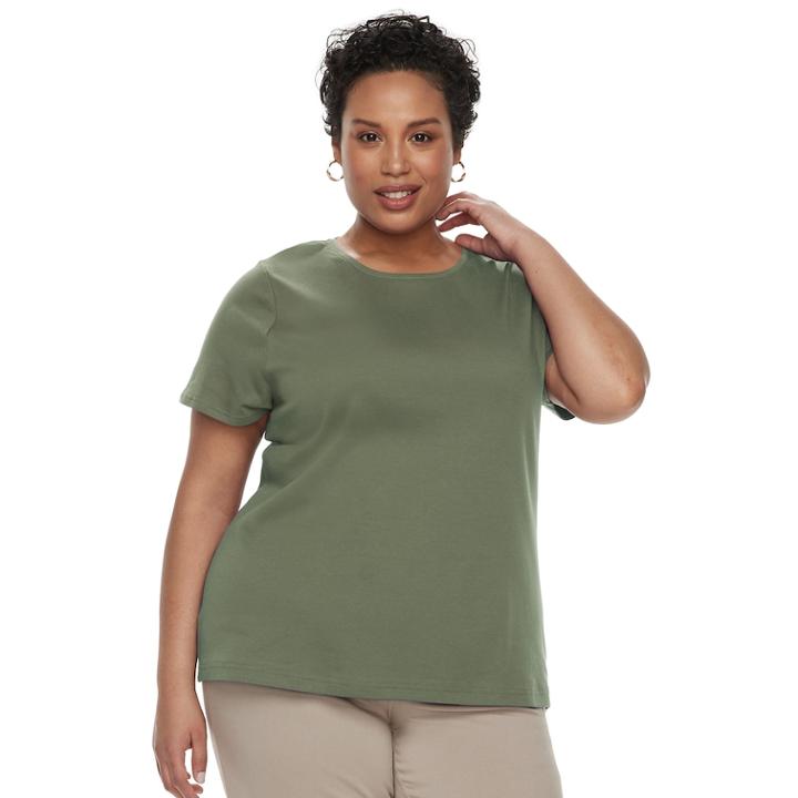 Plus Size Croft & Barrow&reg; Essential Crewneck Tee, Women's, Size: 4xl, Dark Green