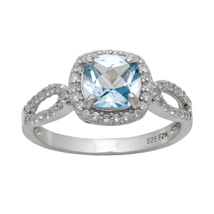 Sterling Silver Lab-created Aquamarine And Lab-created White Sapphire Halo Ring, Women's, Size: 7, Multicolor