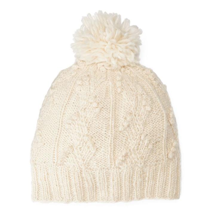 Women's Sijjl Wool Cable-knit Pom-pom Beanie, White Oth