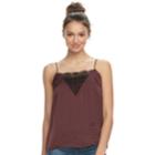 Juniors' Mudd&reg; Satin & Lace Swing Tank, Teens, Size: Medium, Purple