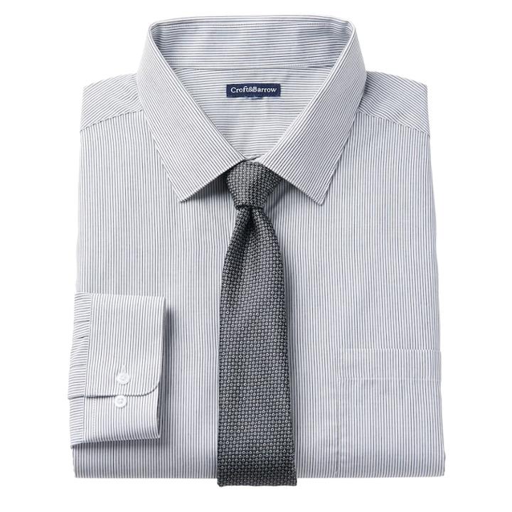 Men's Croft & Barrow&reg; Fitted Stretch-collar Dress Shirt And Patterned Tie Boxed Set, Size: Xl-36/37, White