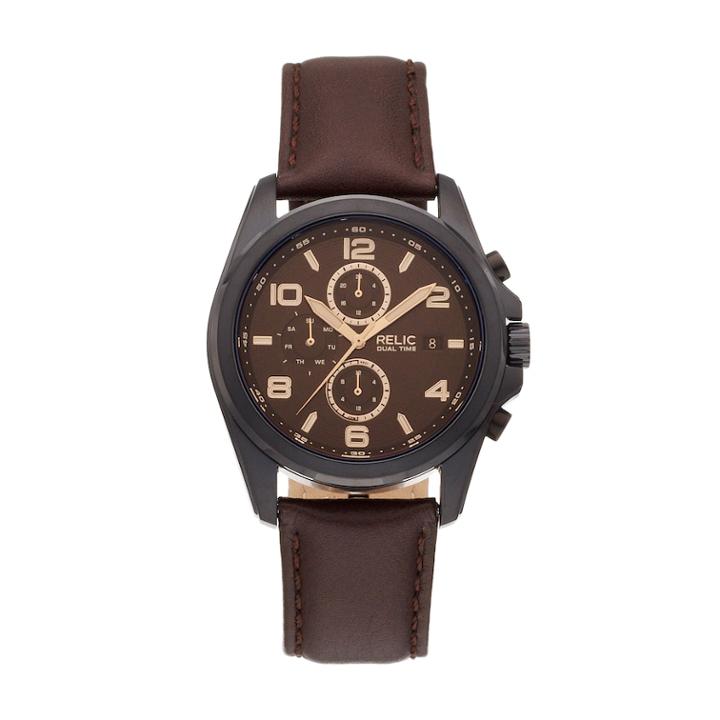 Relic Men's Daley Leather Dual Time Watch - Zr15946, Size: Medium, Brown
