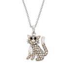 Silver Tone Crystal Cat Pendant Necklace, Women's, Grey