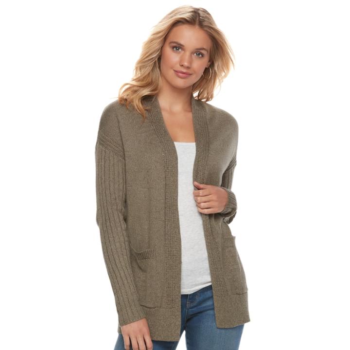Juniors' So&reg; Drop Shoulder Rib Sleeve Cardigan, Teens, Size: Xl, Med Green