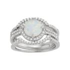 Sterling Silver Lab-created Opal & White Sapphire Halo Ring Set, Women's, Size: 11