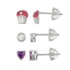 Lulabelle Kids' Cubic Zirconia Heart & Crystal Cupcake Stud Earring Set, Women's, Purple