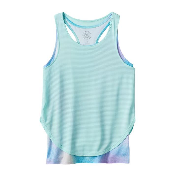 Girls 7-16 & Plus Size So&reg; Racerback Double-layer Tank Top, Girl's, Size: 12, Turquoise/blue (turq/aqua)