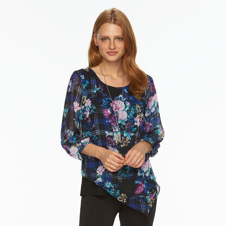 Women's Ab Studio Print Popover Top, Size: Xlrg Av/rg, Ovrfl Oth