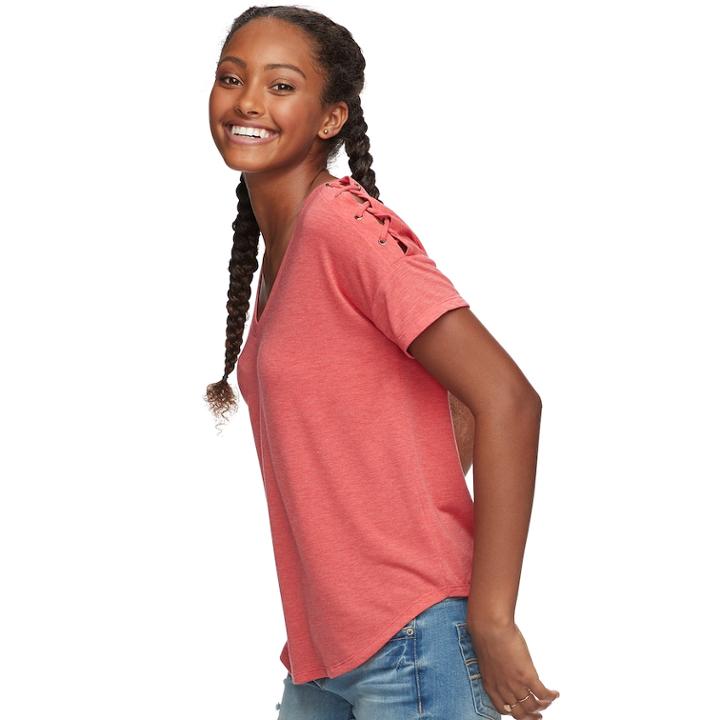 Juniors' So&reg; Lace-up Shoulder Tee, Teens, Size: Xs, Red