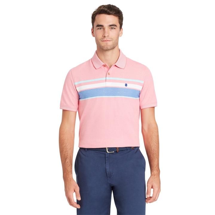 Men's Izod Sportflex Classic-fit Engineer-striped Stretch Performance Polo, Size: Large, Pink