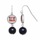 Cincinnati Bengals Dyed Freshwater Cultured Pearl Stainless Steel Team Logo Drop Earrings, Women's, Black