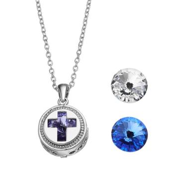 Charming Inspirations Interchangeable Crystal Cross Pendant Necklace Set, Women's, White