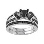 Sterling Silver 1 1/8 Carat T.w. Black Diamond Engagement Ring Set, Women's, Size: 5