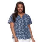 Plus Size Croft & Barrow&reg; Smocked Shoulder Tee, Women's, Size: 1xl, Dark Blue