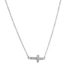 Stainless Steel Cubic Zirconia Sideways Cross Necklace, Women's, Size: 24, White