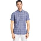 Men's Izod Classic-fit Windowpane Chambray Woven Button-down Shirt, Size: Large, Dark Blue