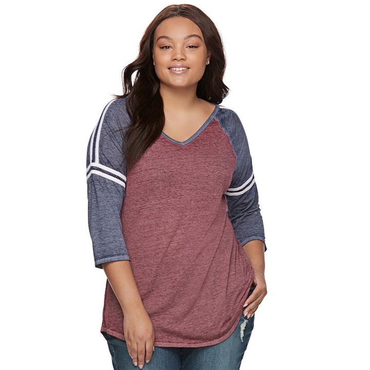 Juniors' Plus Size So&reg; Striped Burnout Raglan Tee, Teens, Size: 1xl, Red