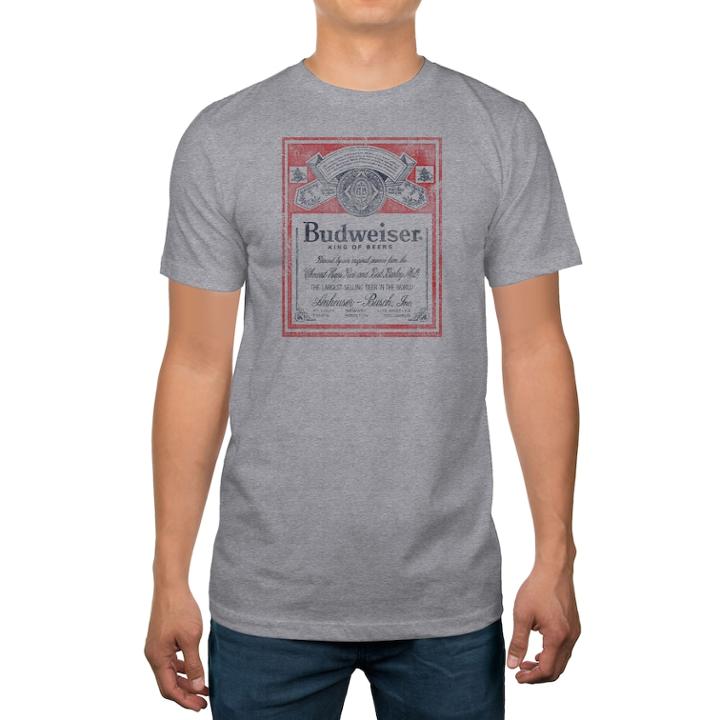 Men's Budweiser Logo Tee, Size: Medium, Grey