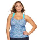 Plus Size Zeroxposur Printed Wide-strap Tankini Top, Women's, Size: 16 W, Med Blue