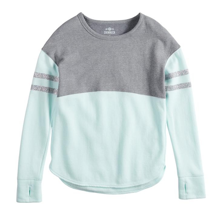 Girls 7-16 & Plus Size So&reg; Colorblock Fleece Crew Pullover, Size: 10, Turquoise/blue (turq/aqua)