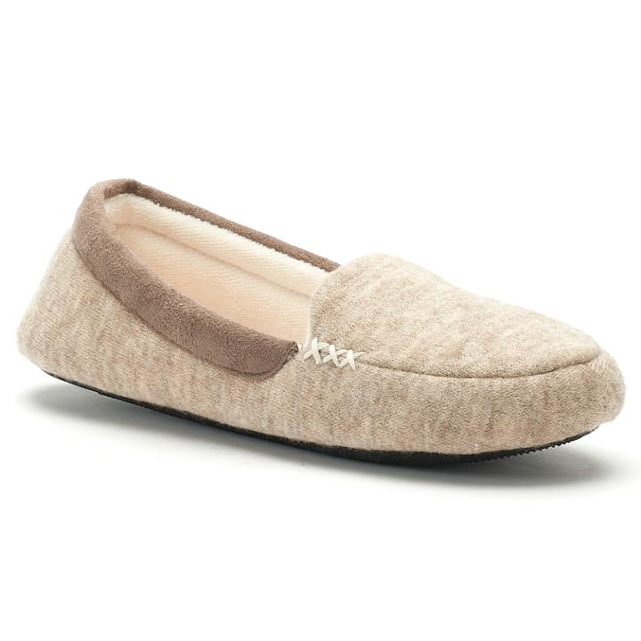 Women's Isotoner Marisol Microsuede Heather Knit Moccasin Slippers, Size: Small, Beig/green (beig/khaki)