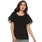 Women's Elle&trade; Mixed-media Layered Sleeve Top, Size: Xl, Black