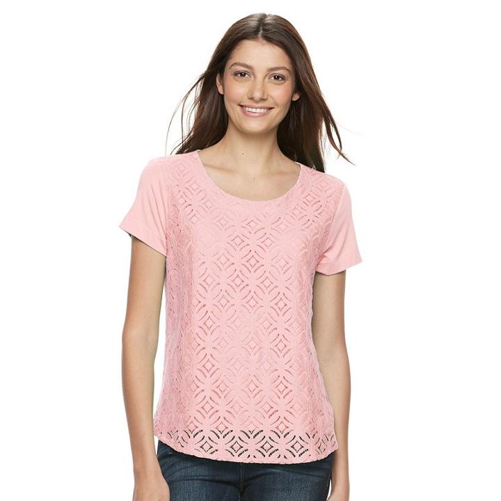 Women's Croft & Barrow&reg; Lace Tee, Size: Large, Brt Pink