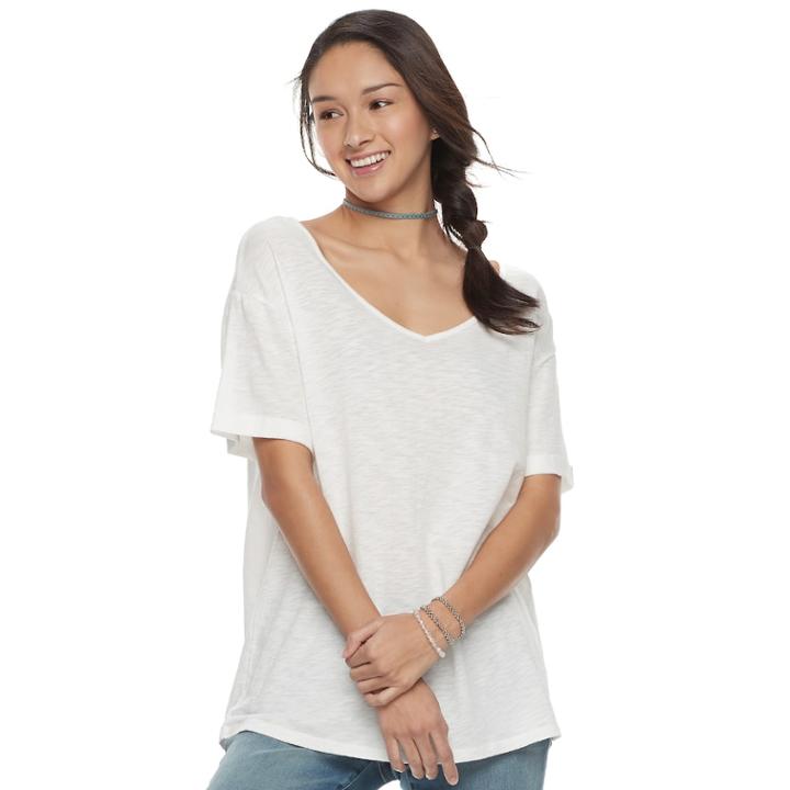 Juniors' Awake Slouchy V-neck Tee, Teens, Size: Medium, White