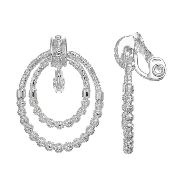 Napier Textured Double Hoop Clip On Earrings, Women's, Silver