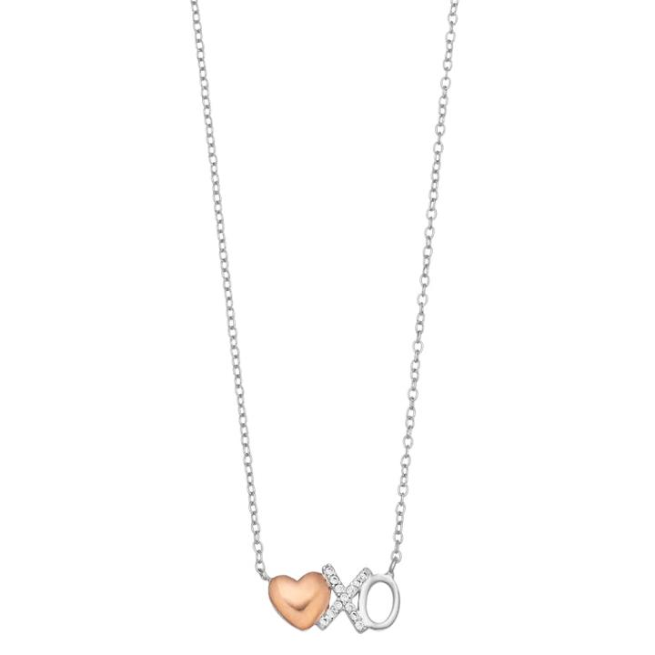 Close At Heart Two Tone Sterling Silver Cubic Zirconia Heart Xo Necklace, Women's