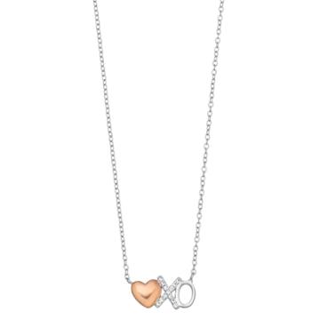 Close At Heart Two Tone Sterling Silver Cubic Zirconia Heart Xo Necklace, Women's