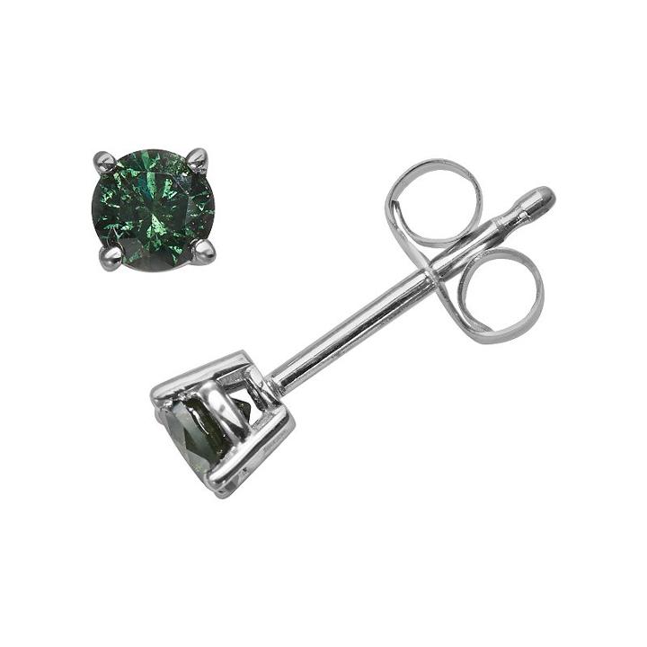 14k White Gold 1/3-ct. T.w. Round-cut Green Diamond Stud Earrings, Women's