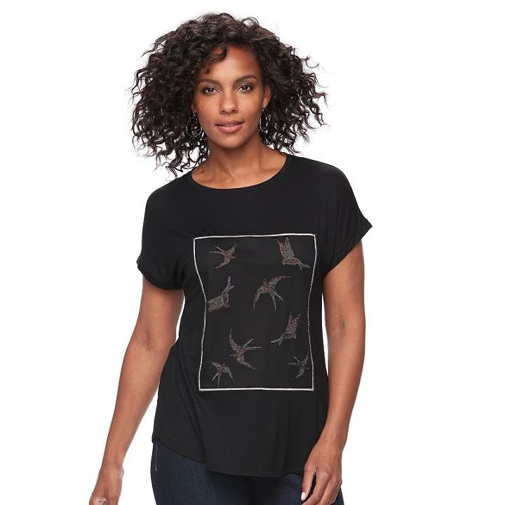 Women's Apt. 9&reg; Embellished Crewneck Tee, Size: Xxl, Black