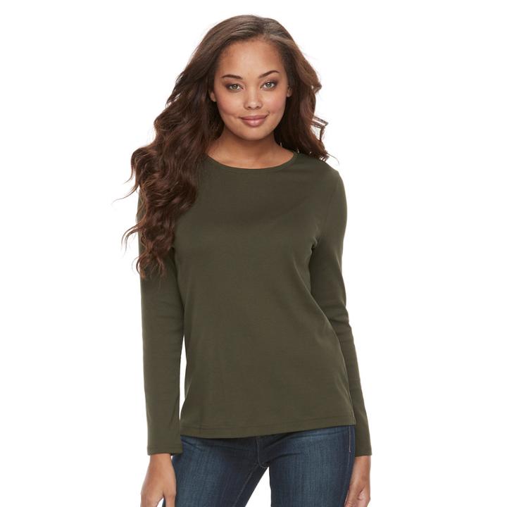 Petite Croft & Barrow&reg; Crewneck Tee, Women's, Size: S Petite, Green