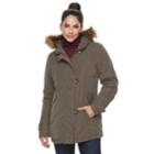 Women's Kc Collections Hooded Faux-fur Trim Microfiber Jacket, Size: Small, Green