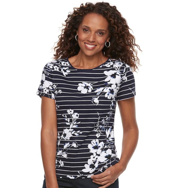 Women's Croft & Barrow&reg; Essential Classic Crewneck Tee, Size: Xxl, Dark Blue
