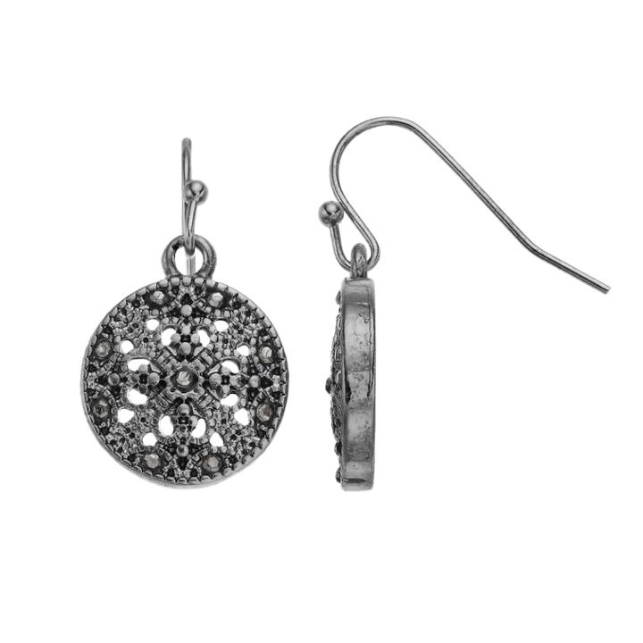 Round Filigree Drop Earrings, Women's, Black