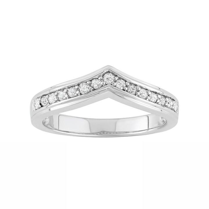 1/4 Carat T.w. Diamond Sterling Silver V Ring, Women's, Size: 6.50, White