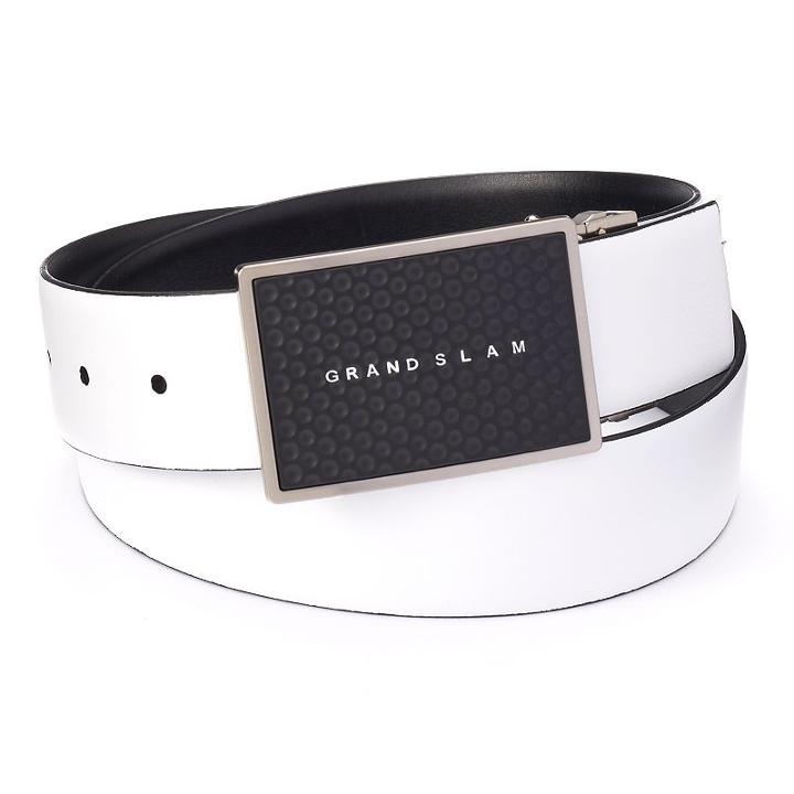 Men's Grand Slam Reversible Dimpled Plaque-buckle Belt, Size: 42, White