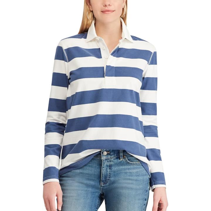 Women's Chaps Striped Rugby Shirt, Size: Xs, Blue