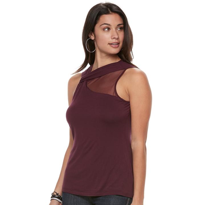 Women's Rock & Republic&reg; Twist Mesh Tank, Size: Xl, Red
