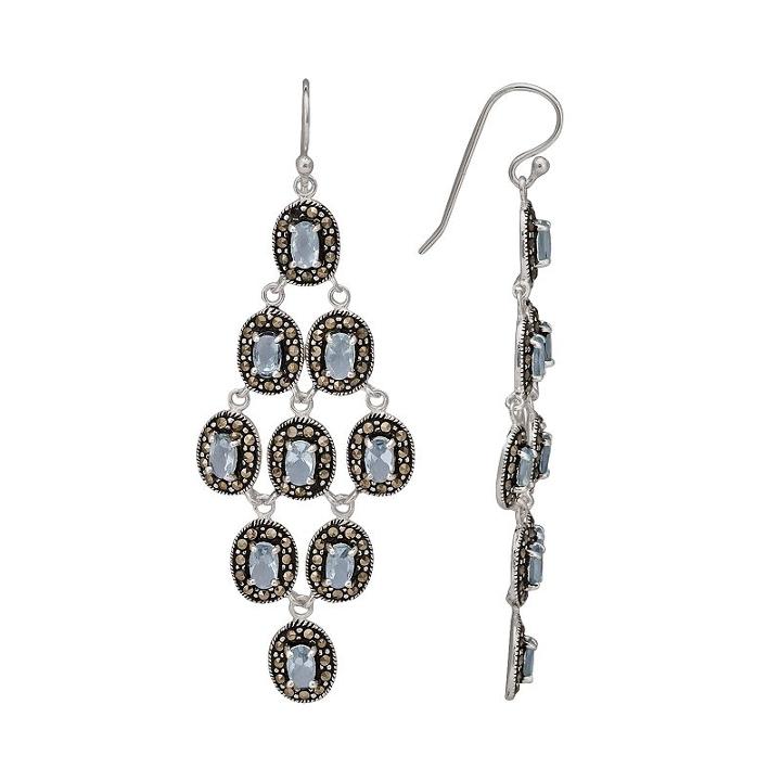 Le Vieux Marcasite And Glass Sterling Silver Chandelier Earrings - Made With Swarovski Marcasite, Women's, Blue