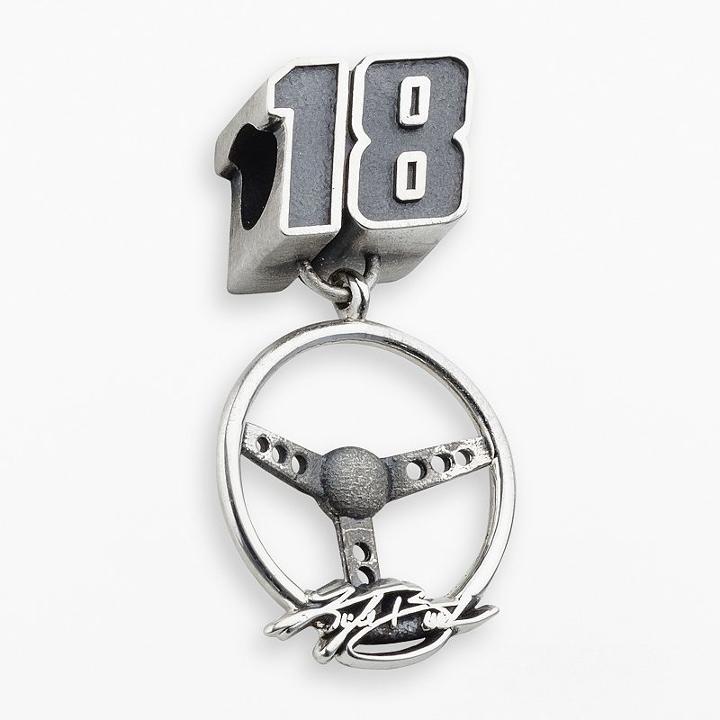 Insignia Collection Nascar Kyle Busch Sterling Silver 18 Steering Wheel Charm, Women's, Grey