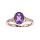 14k Rose Gold Over Silver Oval Cut Amethyst & Diamond Accent Ring, Women's, Size: 5, Purple