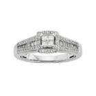Diamond Tiered Square Halo Engagement Ring In 10k White Gold (1/2 Carat T.w.), Women's, Size: 6