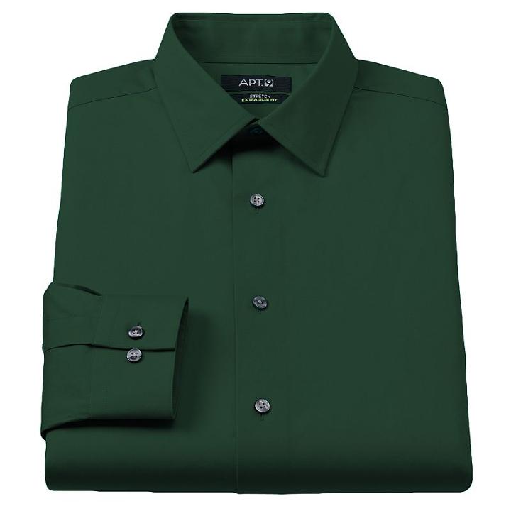 Men's Apt. 9&reg; Extra-slim Solid Stretch Dress Shirt, Size: 17 36/37, Green
