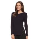 Women's Croft & Barrow&reg; Button Side Long Sleeve Top, Size: Large, Drk Purple