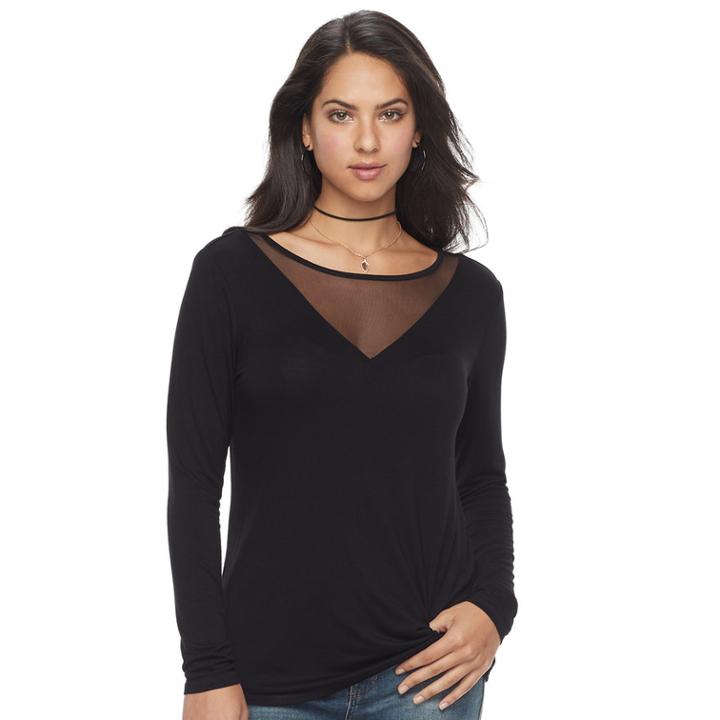 Women's Rock & Republic&reg; Mesh Tee, Size: Medium, Black