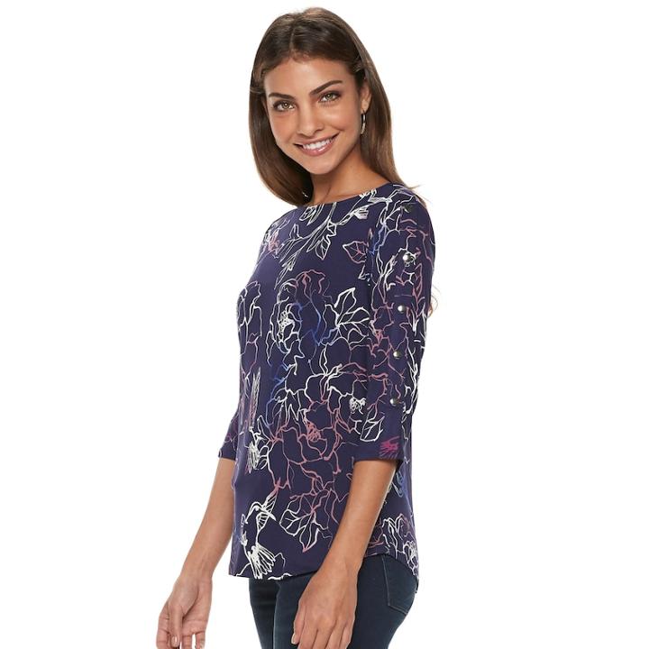 Petite Apt. 9&reg; Faux-snap Shirttail Hem Tee, Women's, Size: M Petite, Drk Purple