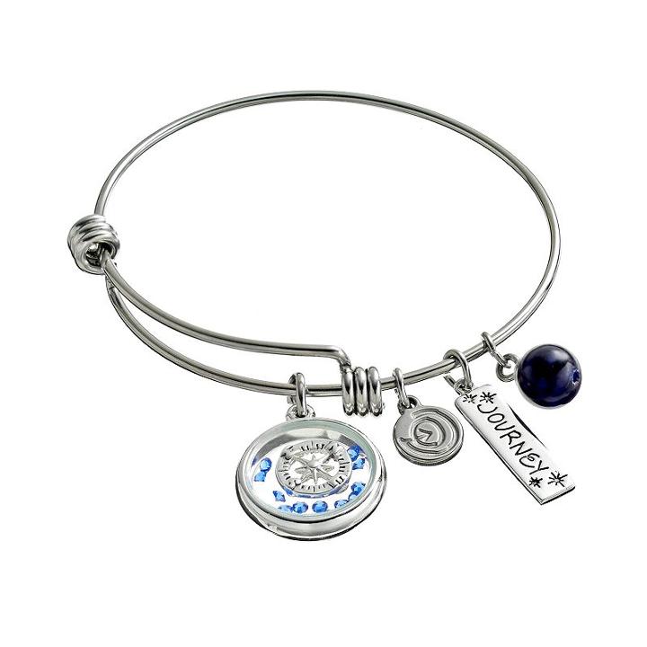Love This Life Crystal And Sodalite Stainless Steel Journey Charm Bangle Bracelet, Women's, White